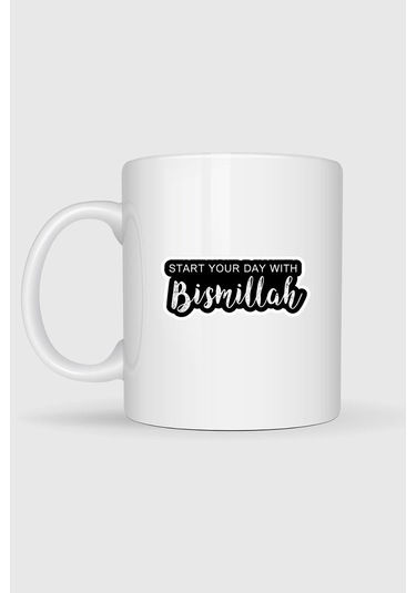 Güne Besmele Çekerek Başla Tasarımlı Kupa Bardak Beyaz