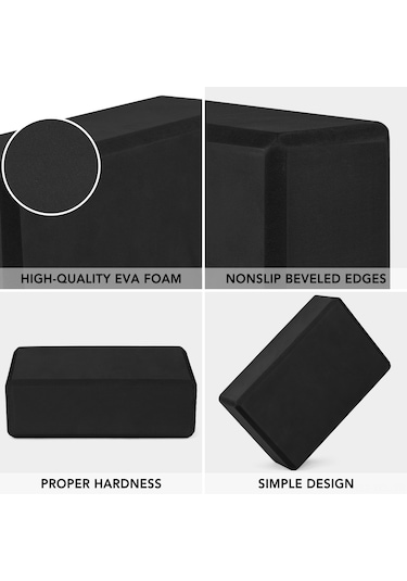 Konesam Eva Yoğun Köpük 2 Yoğa Bloku + Ayarlanabilir Gerdirme Kayışı Seti - Postür Düzeni, Esneme Ve Denge İyileştirici - Siyah