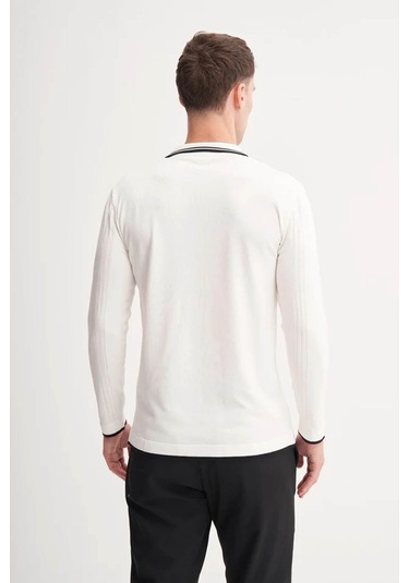 Cazador Çizgi Desenli Polo Yaka Ekru Erkek Kazak 33035 Ekru