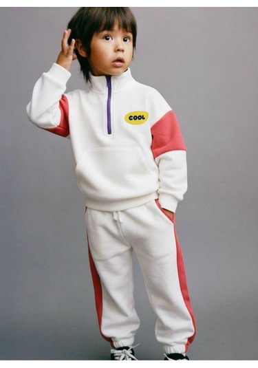 Lacıel Parıs Cool Sloganlı Yakalı Fermuarlı Kız Çocuk Eşofman Takım Beyaz