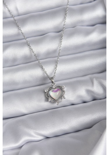 316l Çelik Zincir Gümüş Renk Kalp Model Kadın Kolye