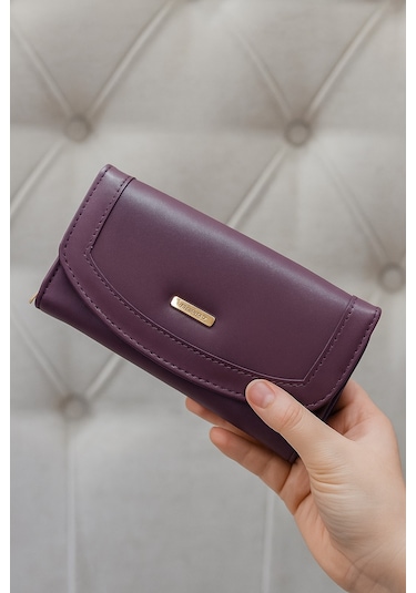 Newish Polo Zarf Model Kapaklı Fermuarlı Kadın Portföy Cüzdan Mor