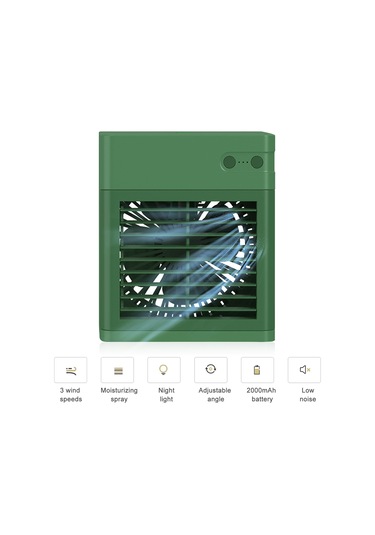 Samdoo Yeşil Mini Usb Soğutucu Fan - 3'ü 1'de: Soğutma, Nemlendirme Ve Temizleme - Taşınabilir, Dahili Pil, 3 Hız Seviyesi
