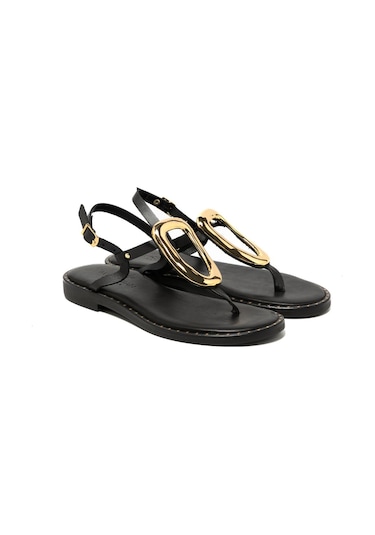 19 Black Sandalet Kadın 22035 Myconian 2025 Greek Sandal Siyah