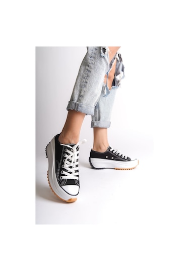 Parıs Bağcıklı Ortopedik Taban Kadın Sneaker Spor Ayakkabı Tbt - Siyah Siyah