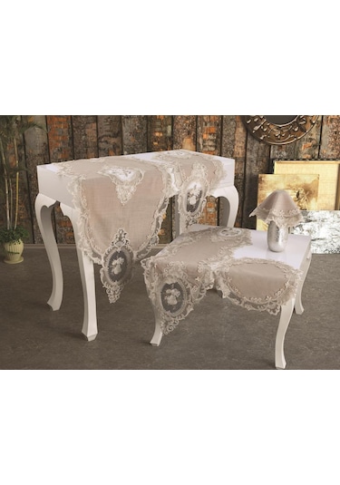 Fransız Güpürlü Kadife Elit Salon Takımı 5 Parça Cappucino 180039 Cappucino