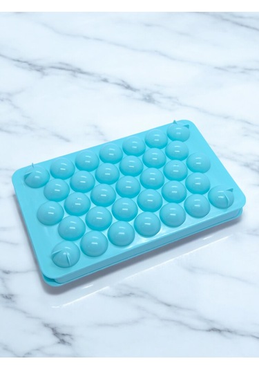 Küre Buz Kalıbı Kapaklı 33 Bölmeli Yuvarlak Buz Kalıbı Sunum Buzu Mavi