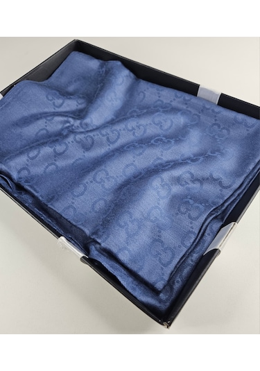 Miorel Scarfs G Desen Çift Taraflı Kaşmir İpek Şal 4 Mevsim Soft Pamuklu Şal İndigo