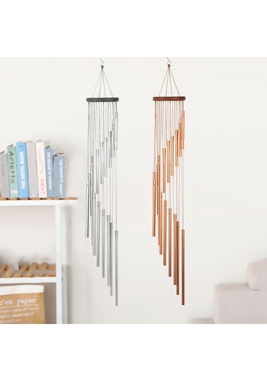 Ranyeek 35 İnç 18 Tonlu Altınaltı Aluminyum Boru Ve Çam Ahşap Döner Rüzgar Çanları - Yatak Odası Ve Bahçe Dekorasyonu, Doğa Sesleri İle Rahatlatıcı