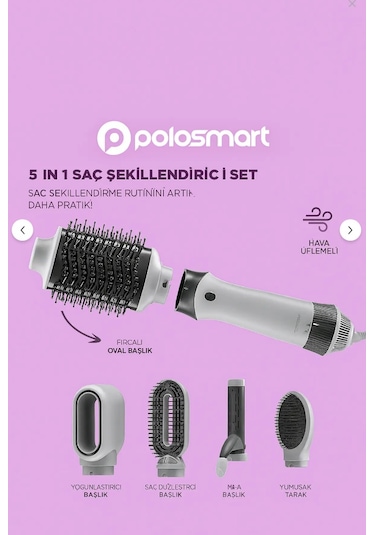 Polosmart Pbs707 5 İn 1 Saç Şekillendrici Set Gri