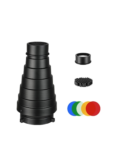 Gajeena Alüminyum Bowens Uçlu Orta Boy Metal Işık Odaklayıcı Kutu: Bal Arısı Hücresi Ve 5 Renkli Filtre Seti - Stüdyo Ve Jeneratör Işıklarına Uygun