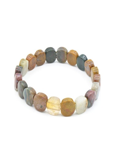 Murty99 Oval Kesim Hakiki Okyanus Jasper Taşı Bileklik Kahverengi