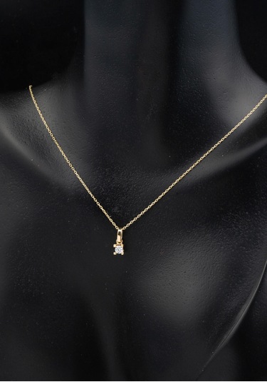 Bilezikci 14 Ayar Klasik Tektaş Altın Kolye Küpeli Set