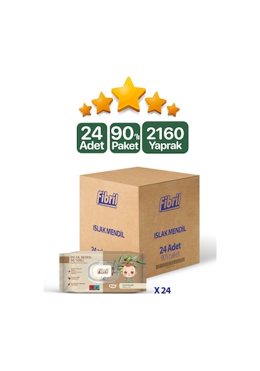 Fibril Zeytinyağlı Islak Bebek Mendili 24x90'lı Paket 2160 Yaprak