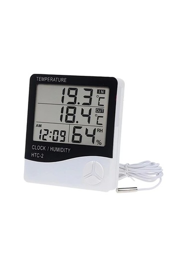 İç Ve Dış Ortam Sıcaklığını Ölçebilen Lcd Ekran Saat Göstergeli Alarmlı Nem Ölçer Termometre 5365