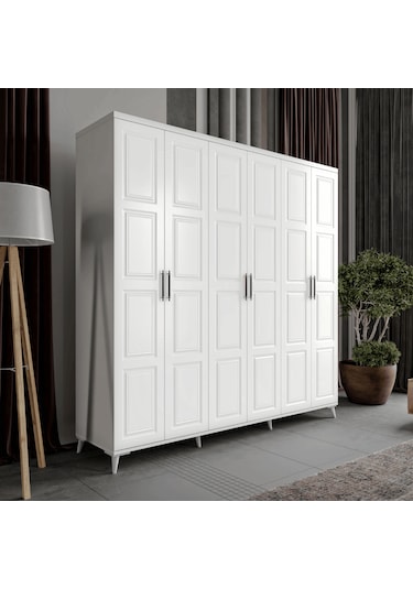Guneystore Safir 6 Kapaklı Komple Mdf Beyaz Gardırop