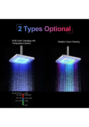 Hangfox 8 İnç Kare Led Duş Başlığı, Su Akışı İle Çalışır, Renkli Işık Ve Sıcaklık Tespiti Özelliği Rgb Gümüş