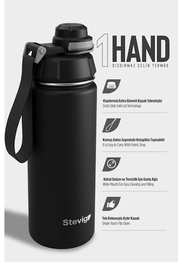 Stevig 1 Hand Leak-proof Sızdırmaz Çelik Termos 500 Ml Black St-207