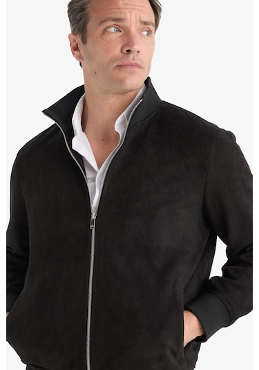 Defacto Slim Fit Dar Kesim Dik Yaka Fermuarlı Süet Mont D1524ax25aubk27 Siyah