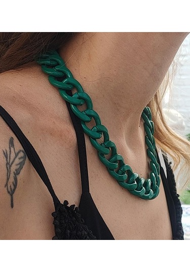 KOYU YEŞİL KALIN ZİNCİR KOLYE-ZİNCİRKOL17 Altın