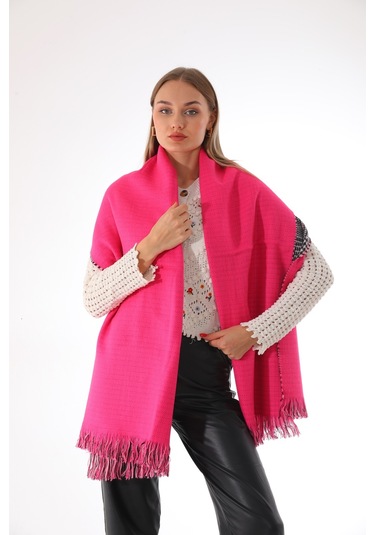 Çift Taraflı Yumuşak Dokulu Fuşya Şal Atkı Fuşya