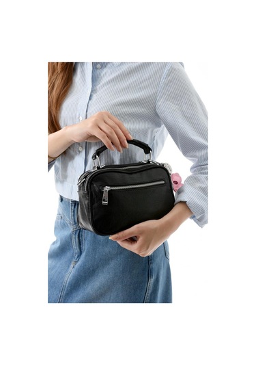 Vegan Deri Kadın Postacı Çanta 21 15 Cm Yıkama Suni Deri Omuz Çantası Çapraz Askılı Çanta Siyah