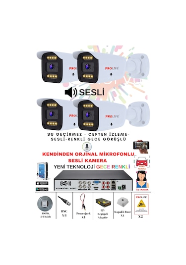 4 Lü Sesli Güvenlik Kamerası 5 Mp Gece Renkli Yüz Ve Araç Tanımalı Full Hd Kamera Sistemi