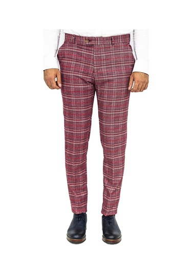 Wessi Ekose Desenli Slim Fit Bordo Erkek Pantolon Bordo