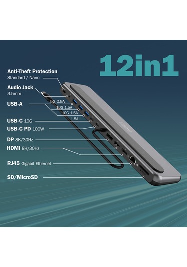 Digitus Usb-c 8k Docking Station, 12 Port Hdmı, Dp, Rj45, Usb,