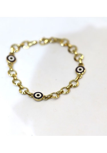 Yenigün Kuyumculuk 14 Ayar Altın Nazar Boncuklu Çocuk Künye 735 Sarı Altın