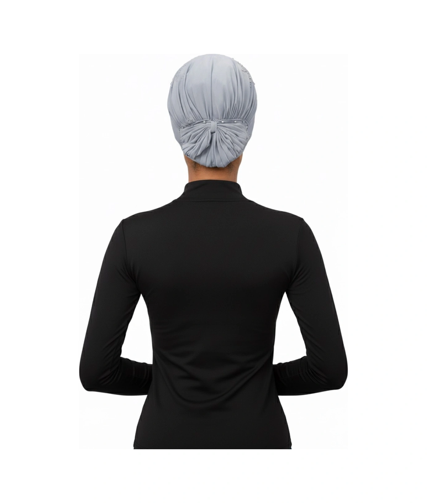 Topuzlu Açık Gri Hazır Türban Tesettür Bone Açık Gri