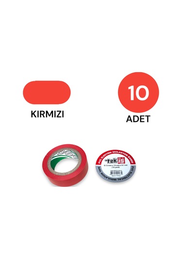 Tek-iş Izole Bant Elektrik Bandı Kırmızı 10 Adet
