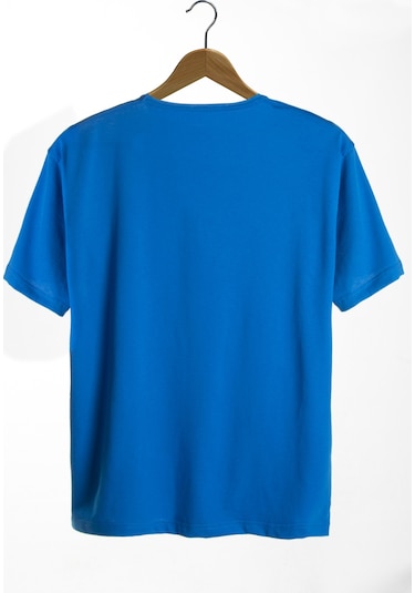 Unisex Mavi Bisiklet Yaka Önü Cadılar Bayramı Baskılı Oversize T-shirt Mavi