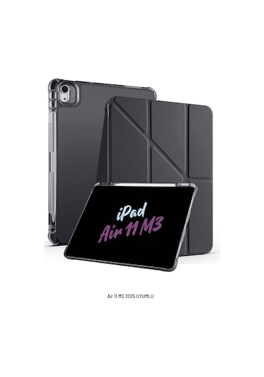 İpad Air 11 İnç 2025 M3 Çip Uyumlu Kalem Bölmeli Standlı Tri Folding Fuchsia Tablet Kılıfı Kapaklı Kılıf