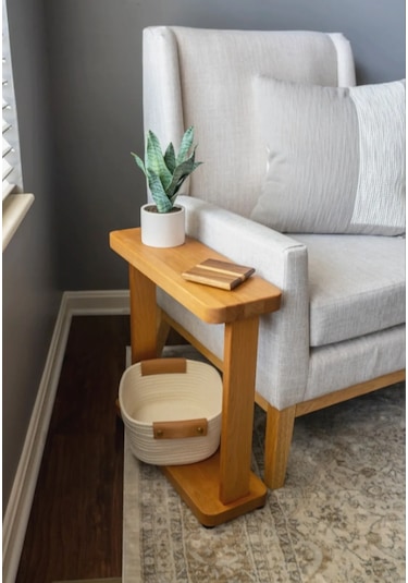 Ahşap Yan Sehpa 2 Katlı Açık Ceviz 5016