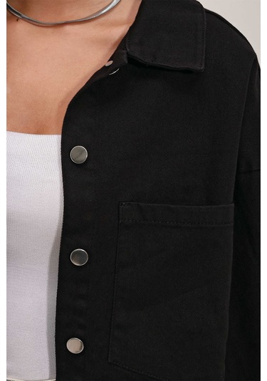 Gabria Çift Cep Gabardin Ceket Siyah