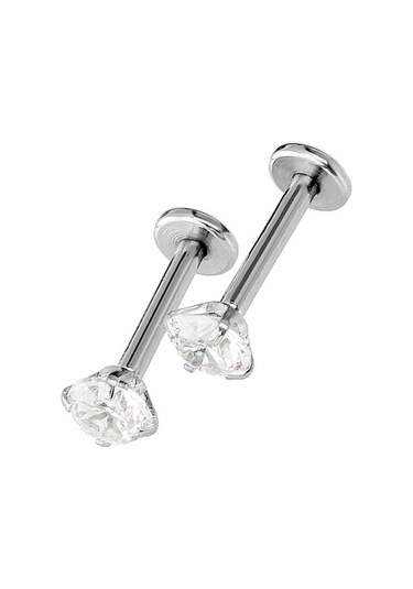 Suntek 2x Kristal Rhinestone Burun Yüzük Kemik Damızlık Gümüş