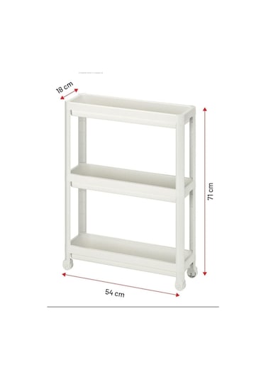 Bayev Tekerlekli Beyaz 3 Katlı Raf - Banyo Mutfak Dar Alan Düzenleyici Organizer Beyaz