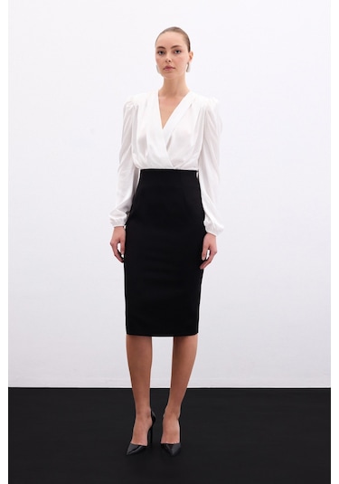 Sateen Düz Kalem Etek - Siyah