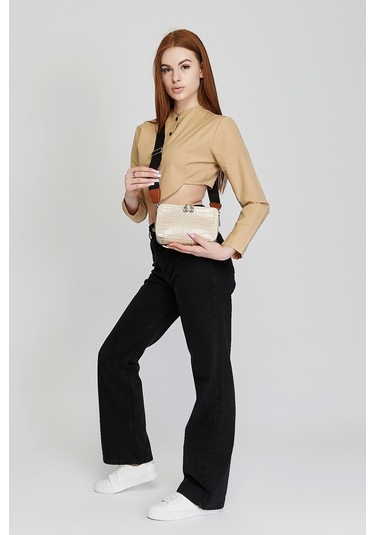 Morpelikan Bej Kroko İki Bölmeli Kadın Omuz Çantası Bej