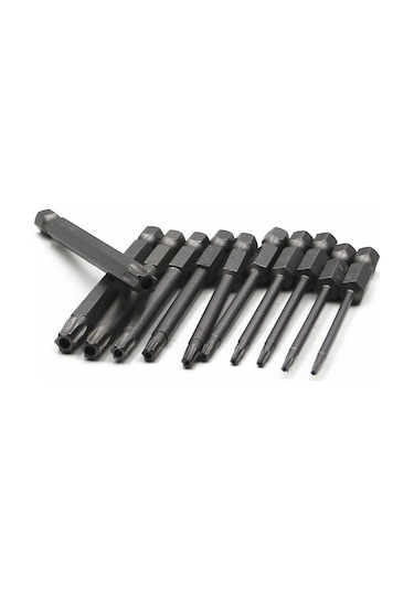 Aubyhe S2 Çelikten Yapılmış 11'li Uzun Torx Uç Takımı 75mm - T6-t40 Aralığı, Yüksek Sertlik, Kayma Engeli, Hexagonal Sap