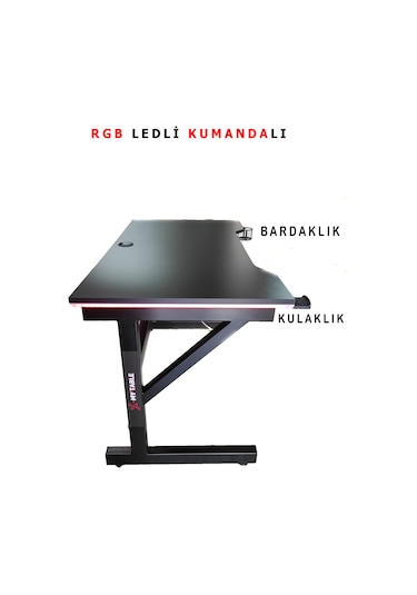 Led'li 130x65x76 Rgb'li Kumandalı Oyuncu Masası Siyah