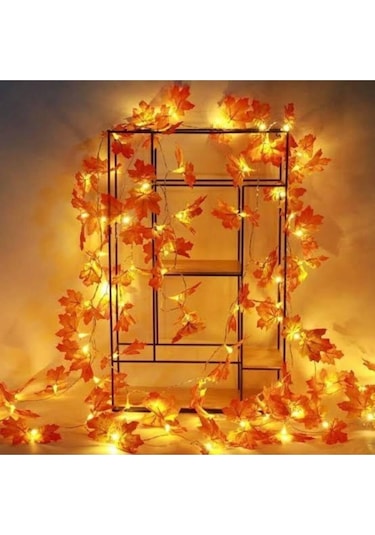 Dekoratif Sonbahar Yapraklı 230 Cm Yapay Sarmaşık Ve 300 Cm Peri Led Pembe Renk - Sarı Sarı