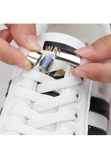 Mıknatıslı Lastikli Ayakkabı Bağcık Tokası Beyaz 100 cm