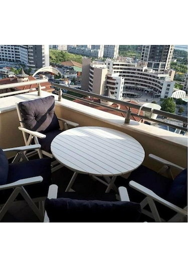 Motoryagmarket Datça 70Lik Katlanır Ahşap Bahçe Balkon Masası Yuvarlak -Beyaz