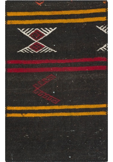 Siyah Sarı Kırımızı Çizgili El Dokuma Kilim Paspas