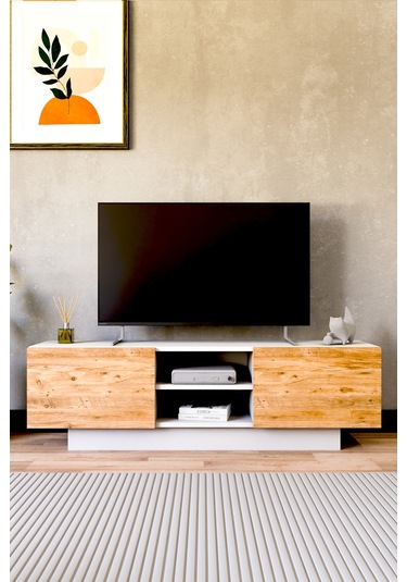 Dora Tv Sehpası, Tv Standı, Televizyon Ünitesi Beyaz - Atlantik Çam