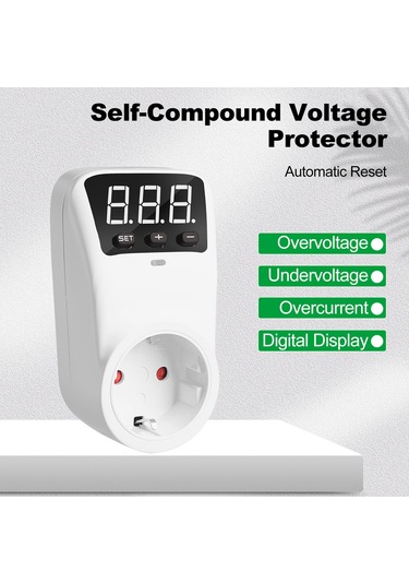 Yaleker Hlp02 Beyaz Avrupa Tipi Voltaj Koruyucu Soket - 230v 16a, Lcd Ekranlı, Açık/kapalı Gerilim Koruma, Buzdolabı-klima Koruması, Röle Teknolojisi