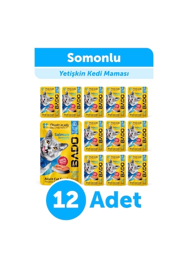Bado Yetişkin Yaş Kedi Maması Somonlu 85gr 12'li