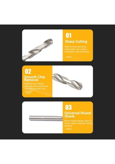 Pazly 13 Parça Paslanmaz Çelik Matkap Uçları Seti - Bükümlü, Rulman Çeliği, Kutu Dahil